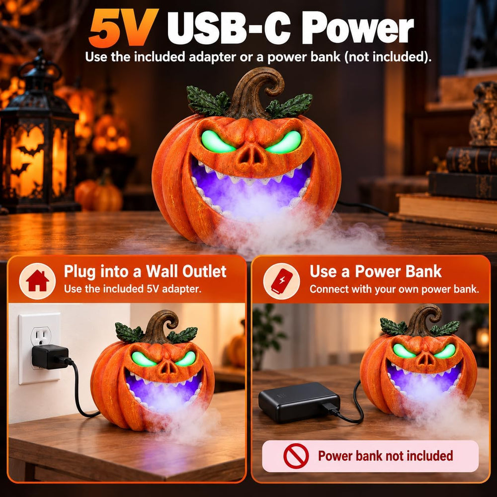 Halloween Mist Maker Pumpkin, Light-Up Monster Indoor Tabletop Decor