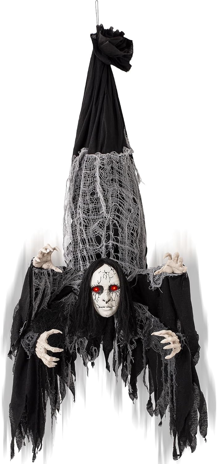Halloween Animatronics Decorations Hanging Ghost with 4 Hands, 67'' A...