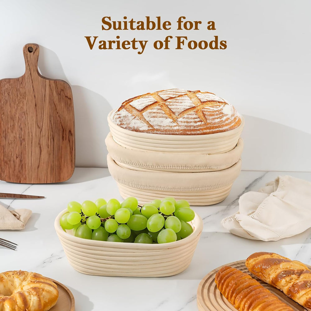 6 Pack 10 Inch Oval Banneton Bread Proofing Basket, Rattan Sourdough Bread Ba...