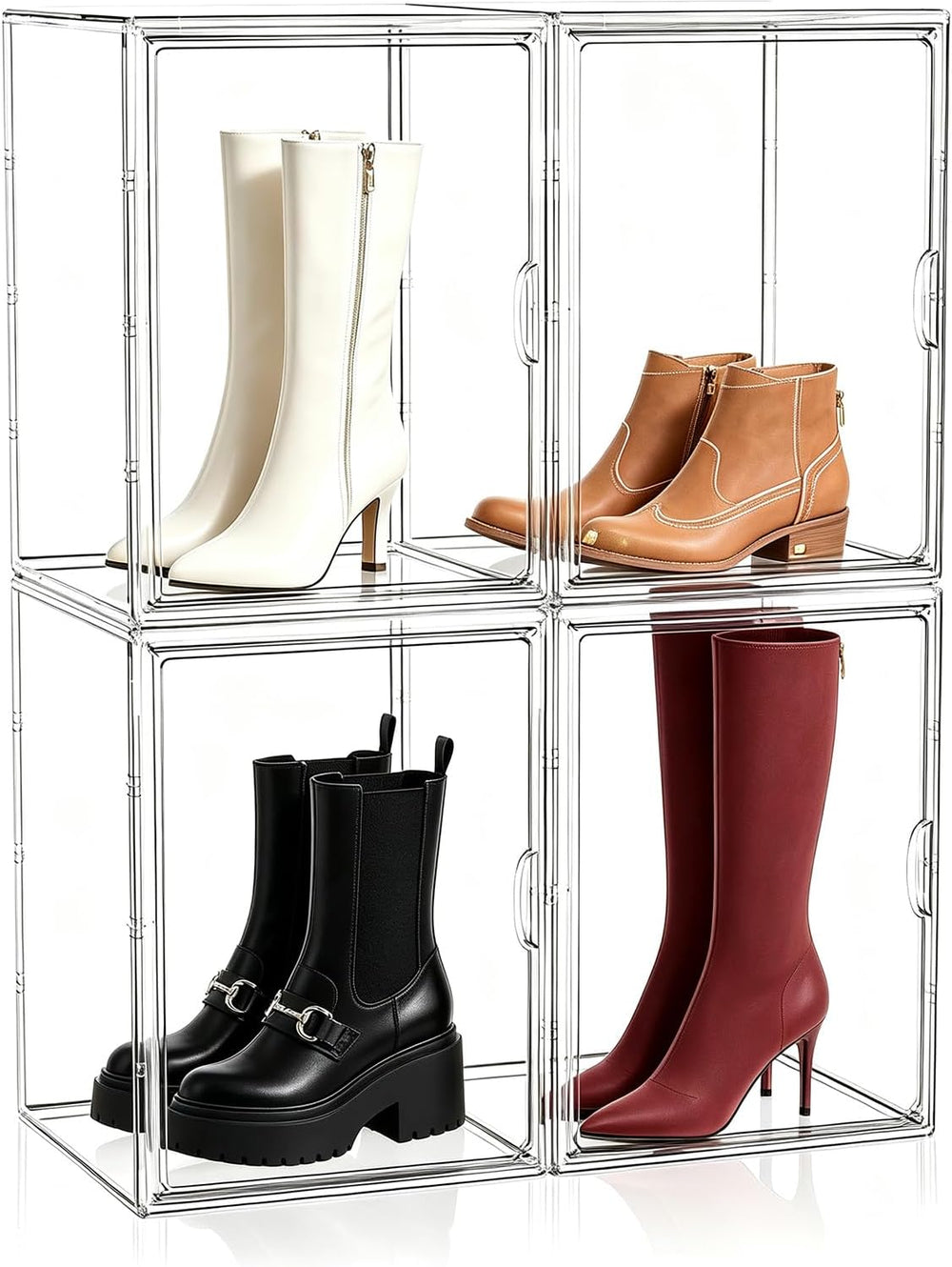 Stackable Boot Storage Organizer Tall Boot Storage Box, 4 Pack