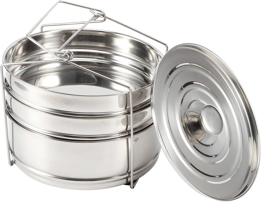 3-Tier Stackable Steamer Insert Pans, Stainless Steel for 6Qt 8Qt Pot