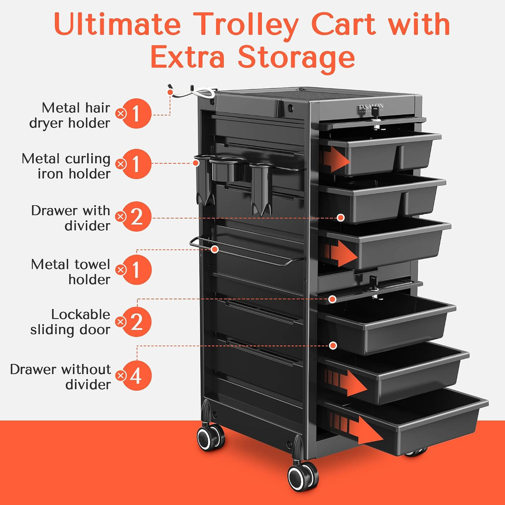 TASALON Lockable Salon Trolley, 6-Drawer Rolling Beauty Cart with Tool Holder...