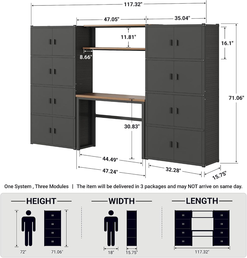 FLEXIMOUNTS Garage Storage Cabinet System with Workbench & Pegboard, Black