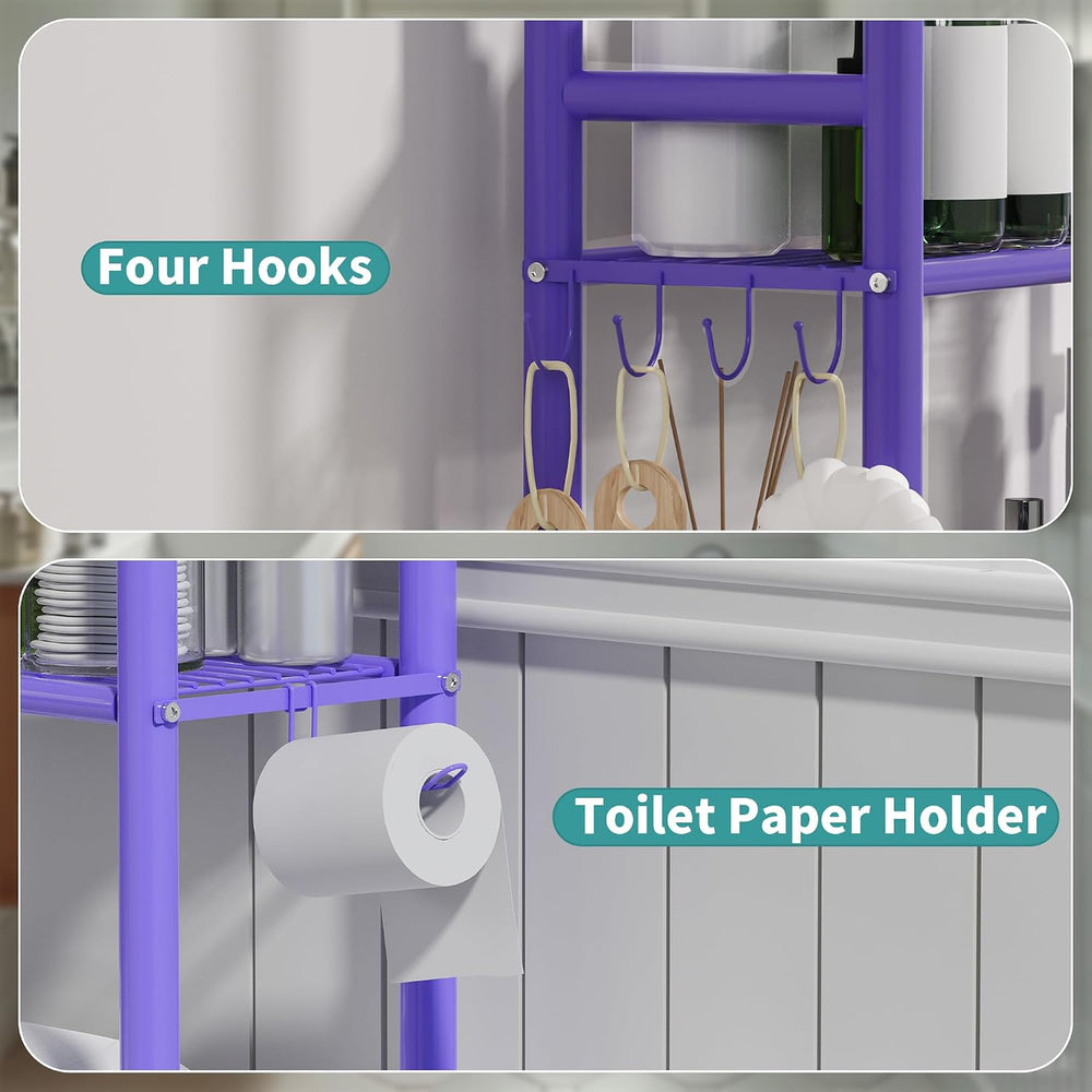 GloTika 3-Tier Over Toilet Storage, Anti-Tilt, 64" H, Purple