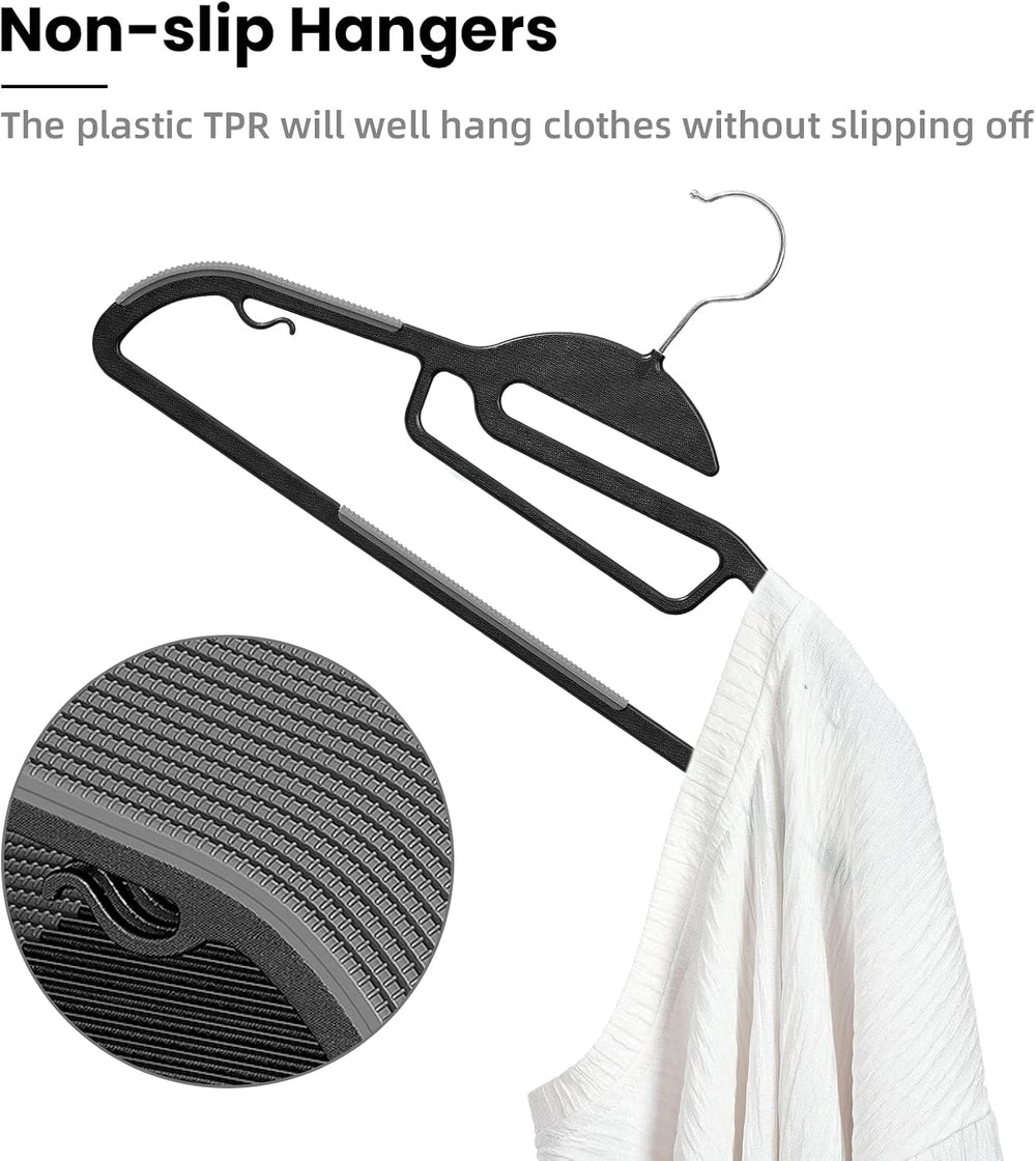 Heavy Duty Plastic Hangers 50 Pack with Non-Slip Design,0.2 Inches Thick,360°...