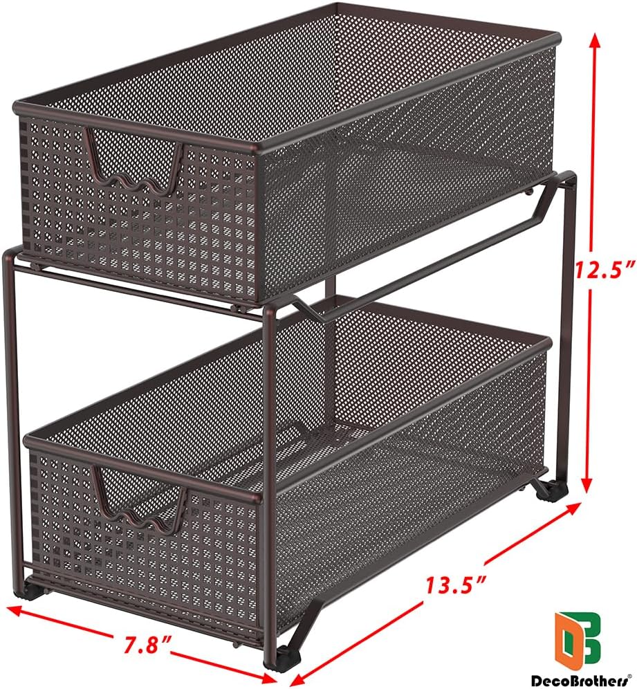 Deco Brothers 2 Tier Bathroom Storage Organizer with Pull-Out Drawer Bronze