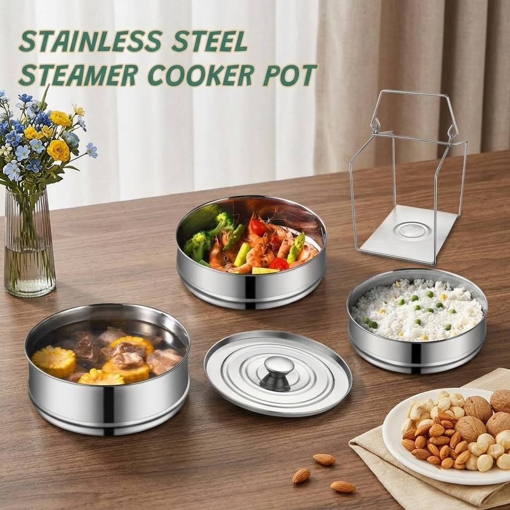 3-Tier Stackable Steamer Insert Pans, Stainless Steel for 6Qt 8Qt Pot