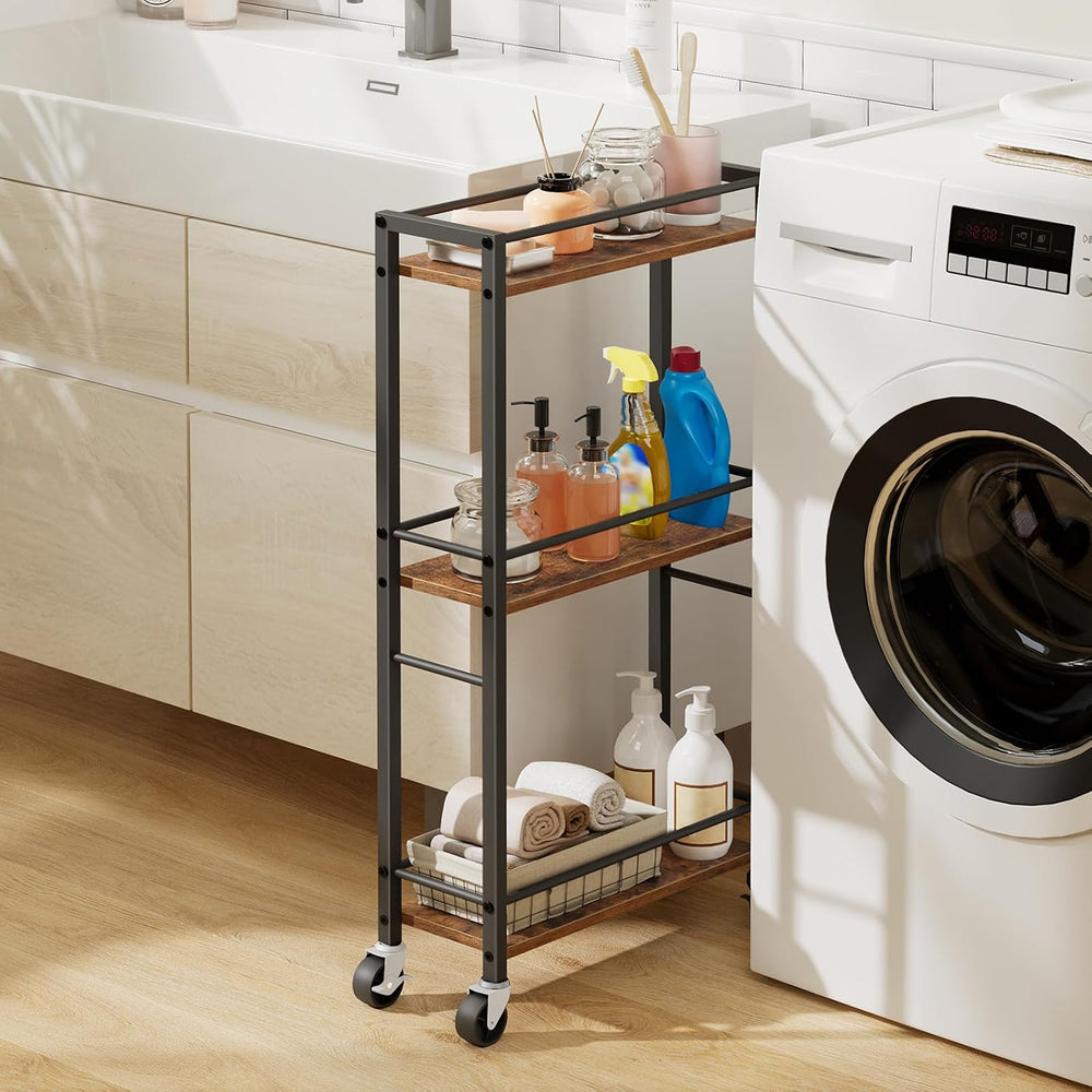 MAHANCRIS Slim Rolling Cart, Mobile Kitchen Cart on Wheels, Narrow Storage Ca...