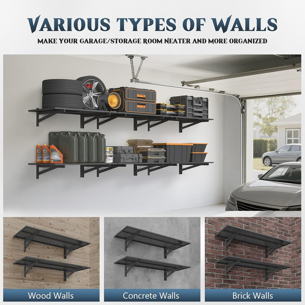 2 Pack Garage Wall Shelving, 1.5x4ft, 700LBS Integrated Wall Shelves
