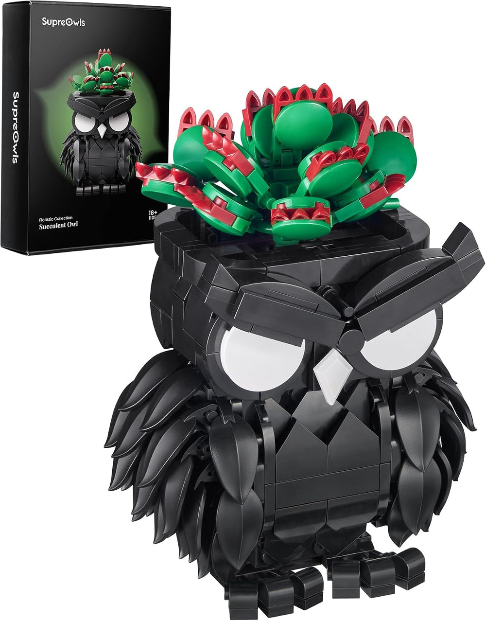 Owl Succulent Building Blocks Set Halloween Bird Animal Brick Kit for Adult