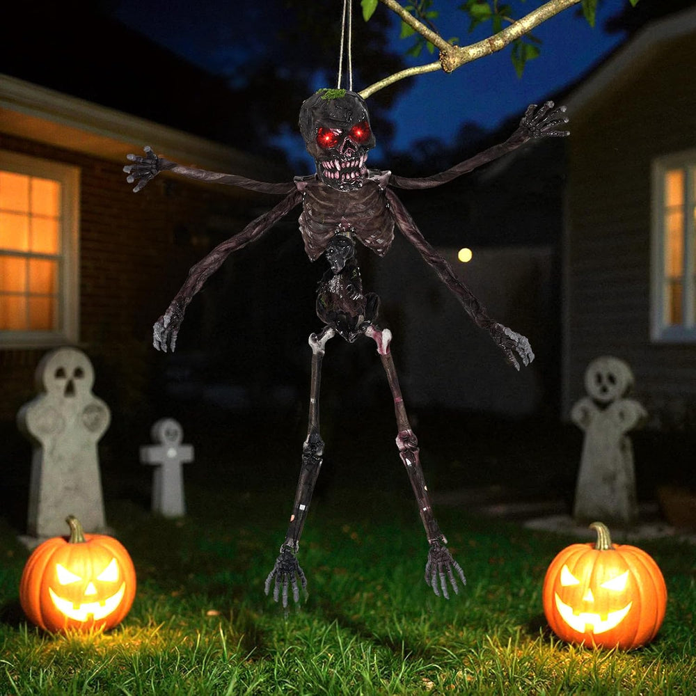 Tangkula 6 FT Halloween Animatronics Hanging Zombie with Glowing Red Eyes