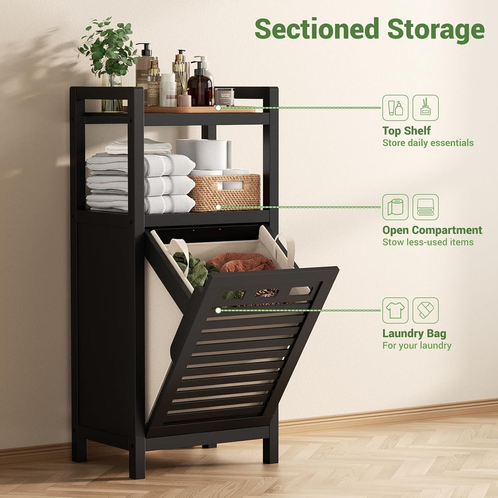 Homykic Tilt Out Laundry Hamper Cabinet with 10 Gal Removable Bag, Black