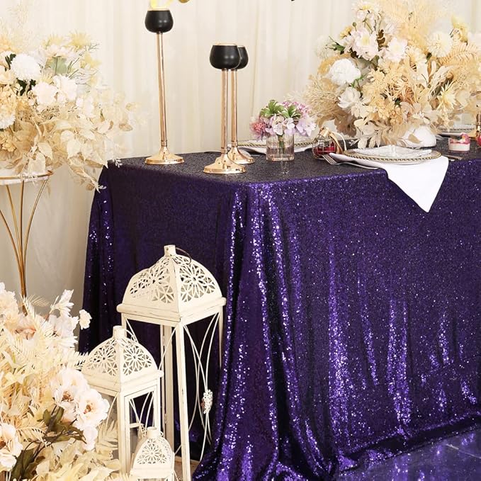 SquarePie Sequin Tablecloth 60 x 120 Inch Purple Sparkly Table Cloth for Hall...