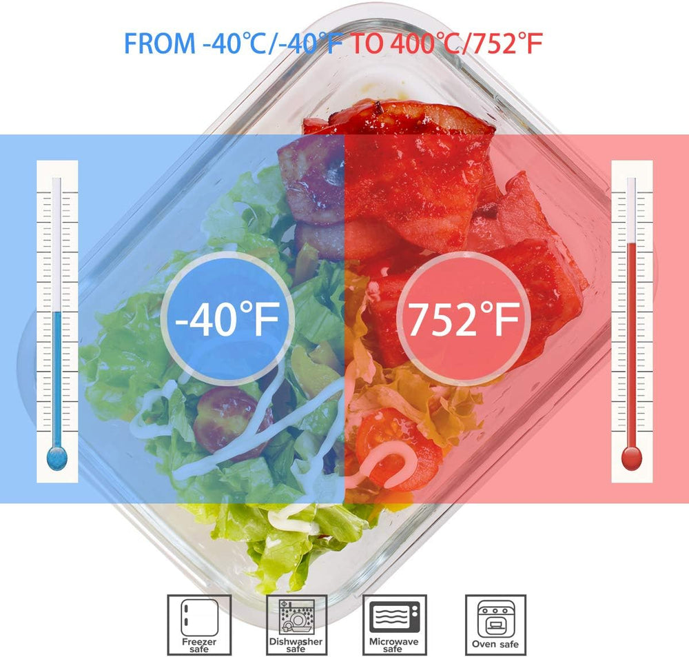AILTEC Glass Food Storage Containers with Lids 9 Pack, 3 Shape Airtight Set