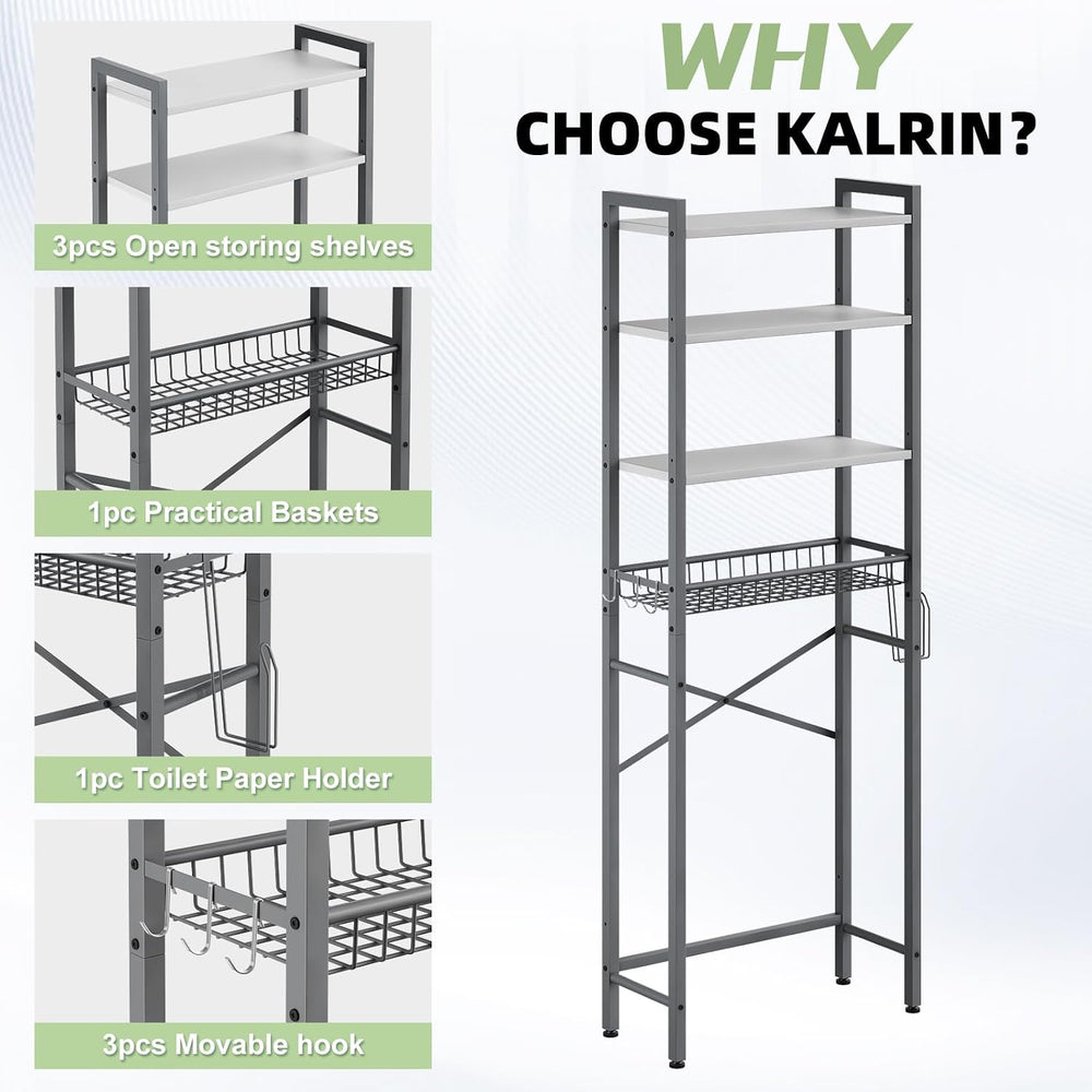 Over-The-Toilet Storage Rack, 4-Tier Bathroom Organizer Shelf Over Toilet wit...
