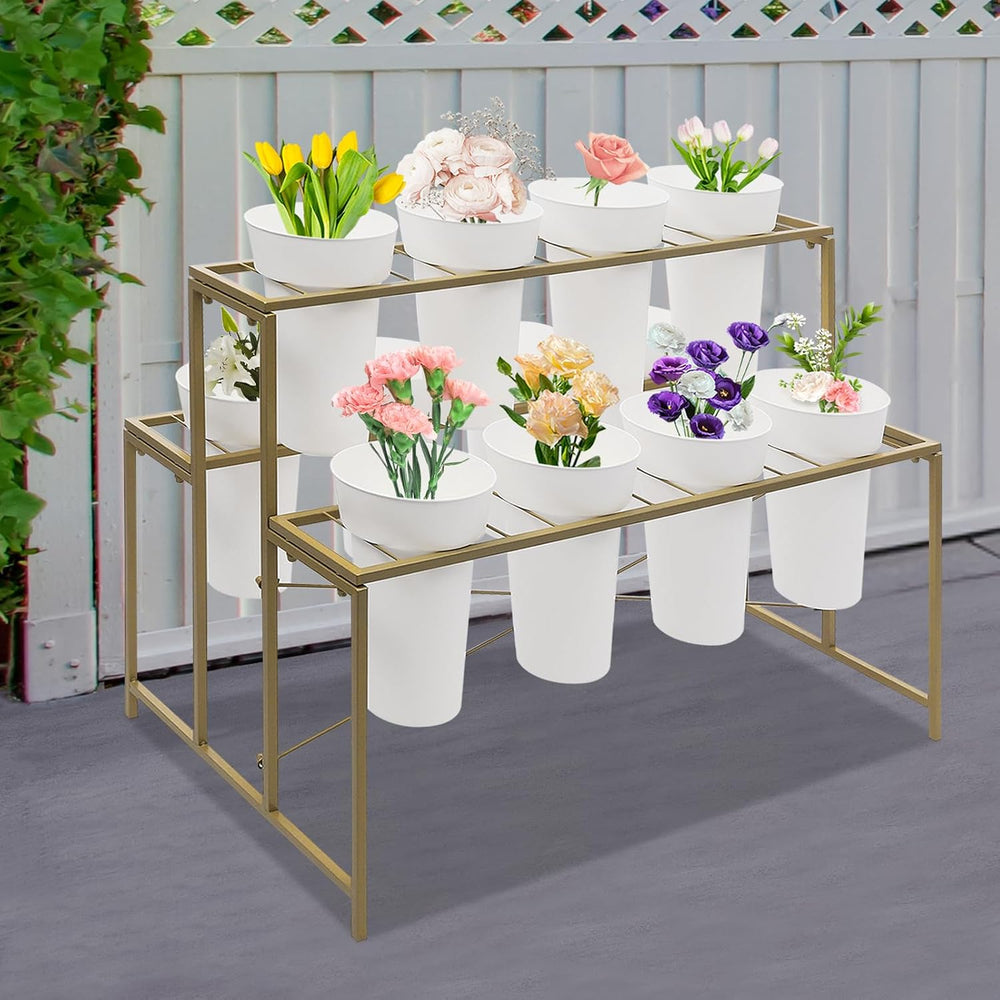 Flower Display Stand with 12pcs Buckets,3 Layers Moving Plant Stand Cart Shel...