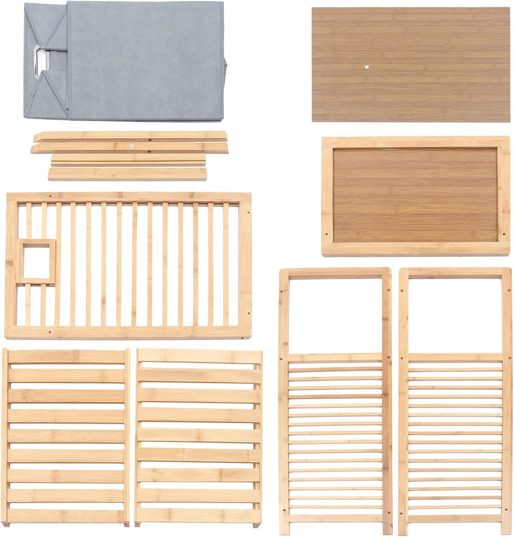 Tilt-Out Laundry Hamper Cabinet, Bamboo Laundry Basket Organizer with Removab...