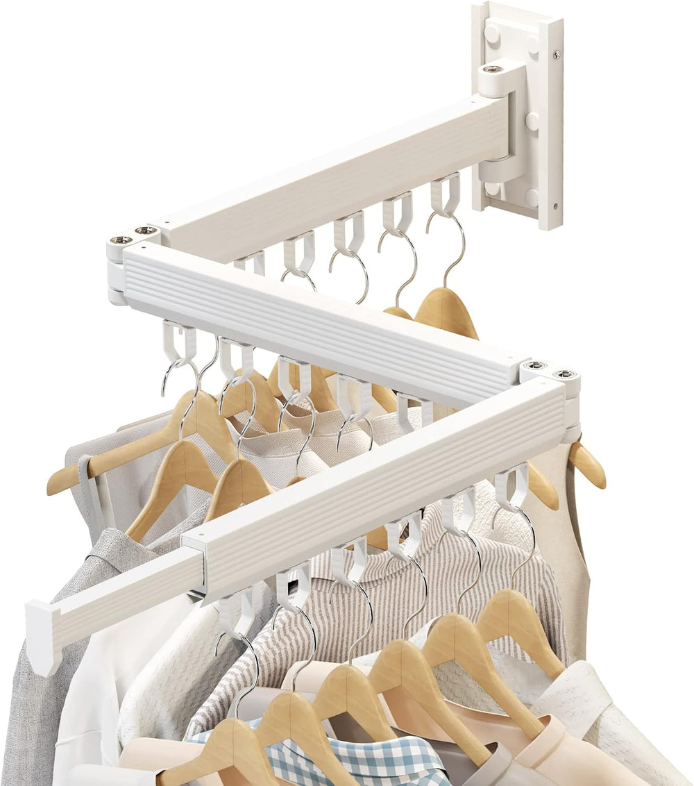 Wall Mounted Foldable Clothes Drying Rack, Heavy Duty 3-Fold Laundry Airer wi...
