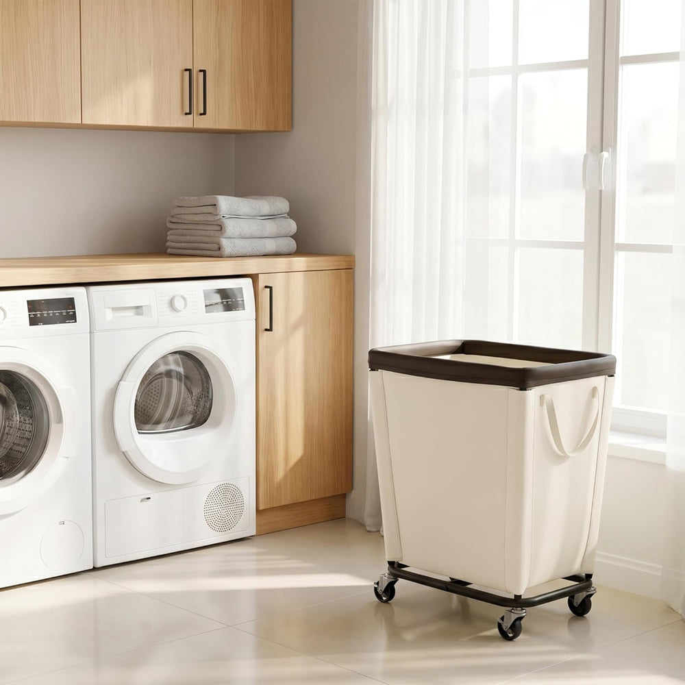 StorageWorks Laundry Hamper with Wheels, 210L Rolling Beige Basket