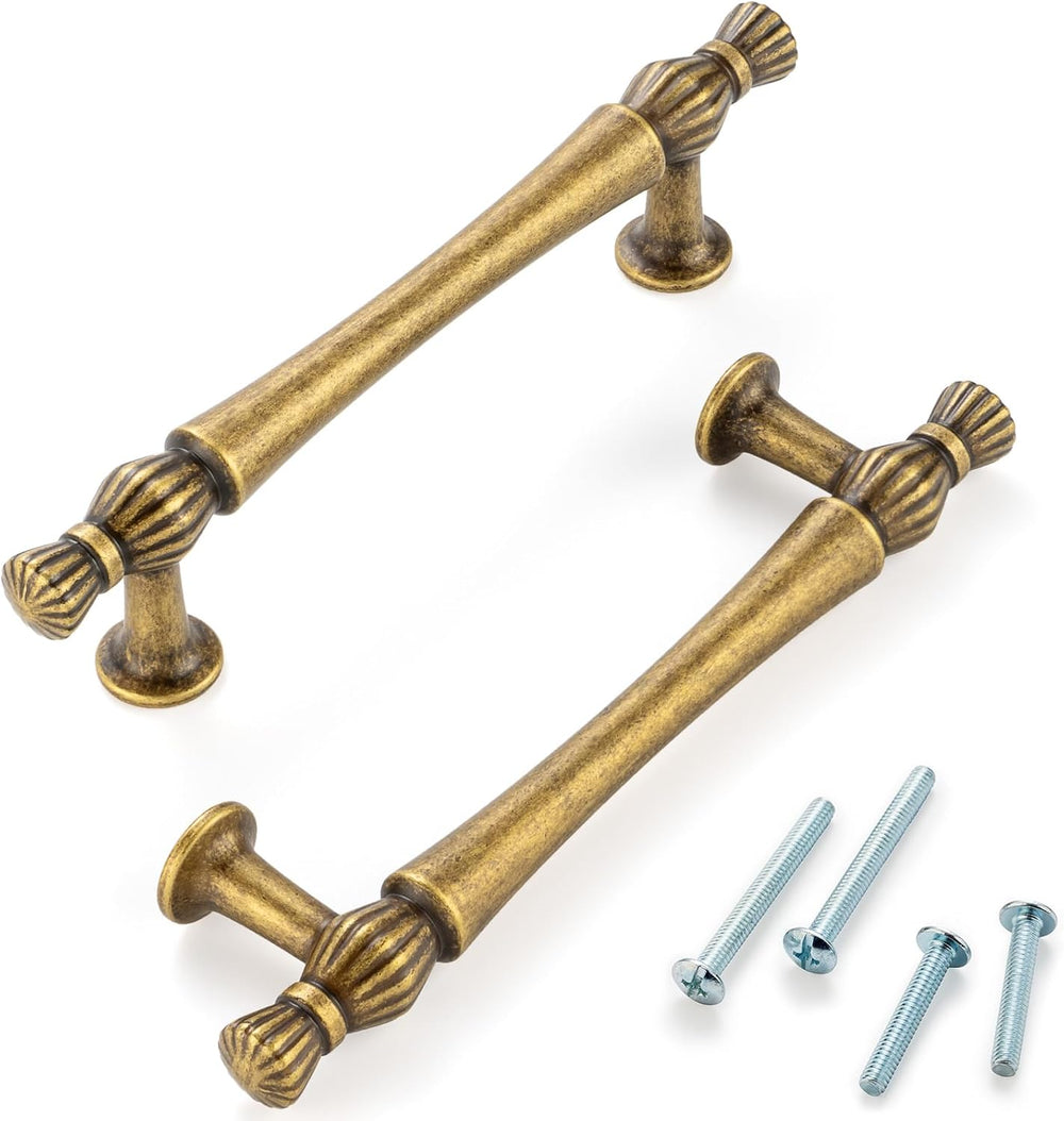 3-3/4 Inch Antique Brass Cabinet Pulls 10 Pack French Style P2408