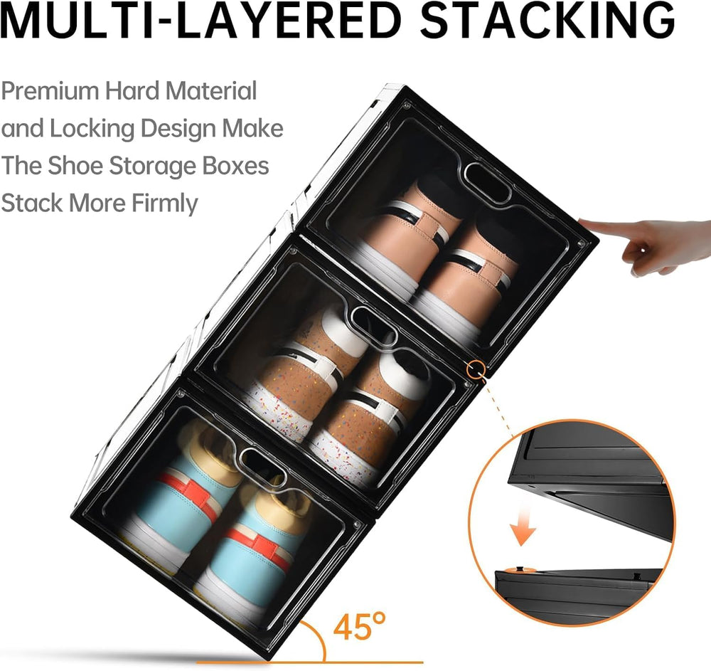 INSTY 12 Pack Large Shoe Storage Box, Clear Shoe Storage Organizer with Magne...