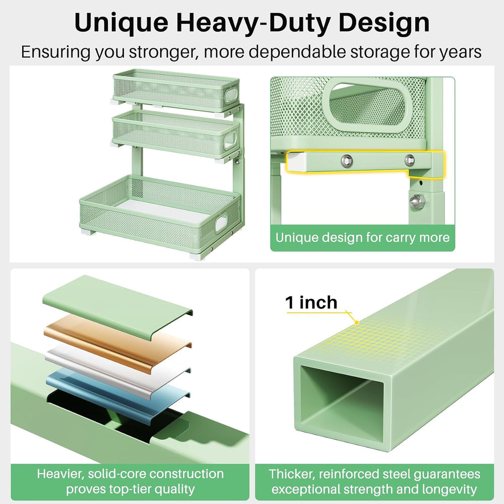 Kitstorack Under Sink Organizer, 1-Pack 3-Tier Height Adjustable Thickened Me...