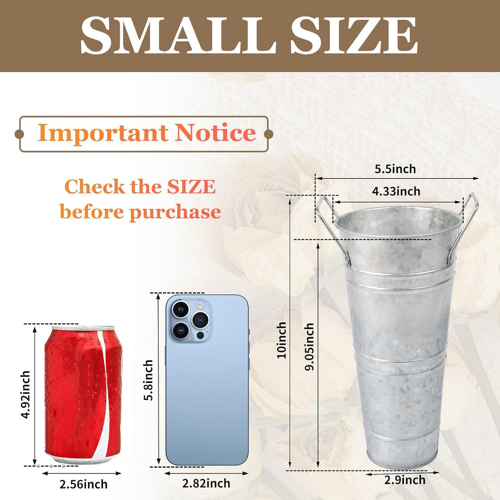 Small Galvanized Flower Buckets, 8 Pack, 10 in Tall, Silver