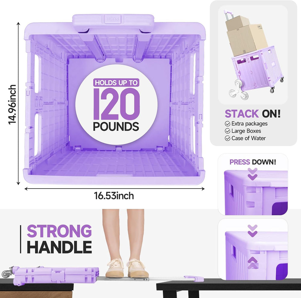 Rolling Crate with Stair Climbing Wheels, Foldable Utility Cart with Detachab...