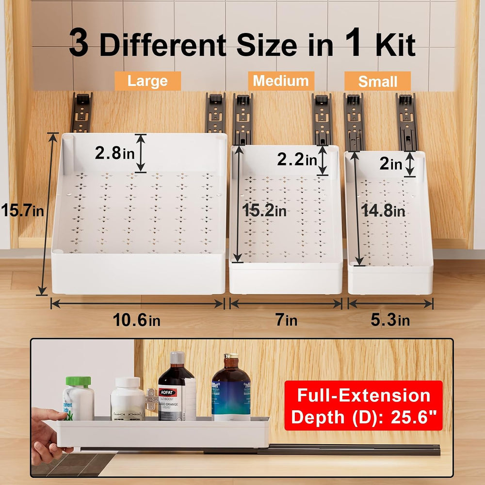 Delamu 3 Pack Pull Out Cabinet Organizer, 15.7"Deep Pull Out Drawers for...