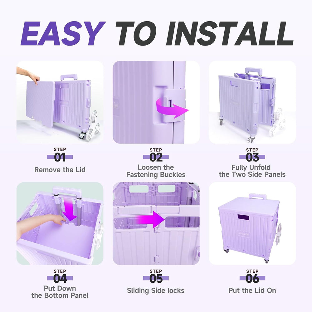 Rolling Crate with Stair Climbing Wheels, Foldable Utility Cart with Detachab...