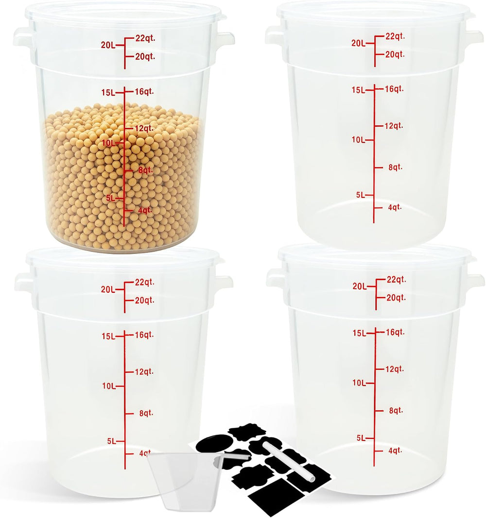 BIEAMA 4 Pack 22 Qt Round Food Storage Containers with Lids, Translucent PP