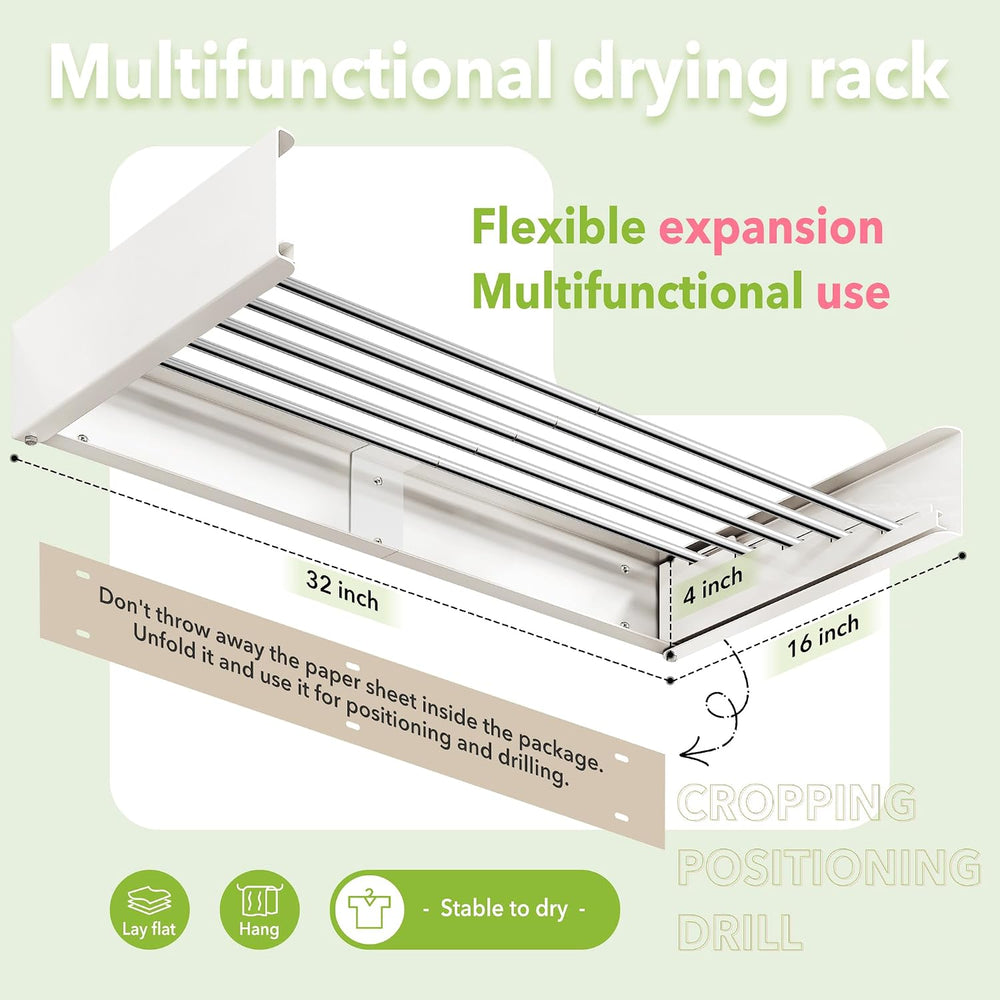 ZdwCyl Wall Mounted Drying Rack 32", Laundry Clothes Drying Rack Foldable
