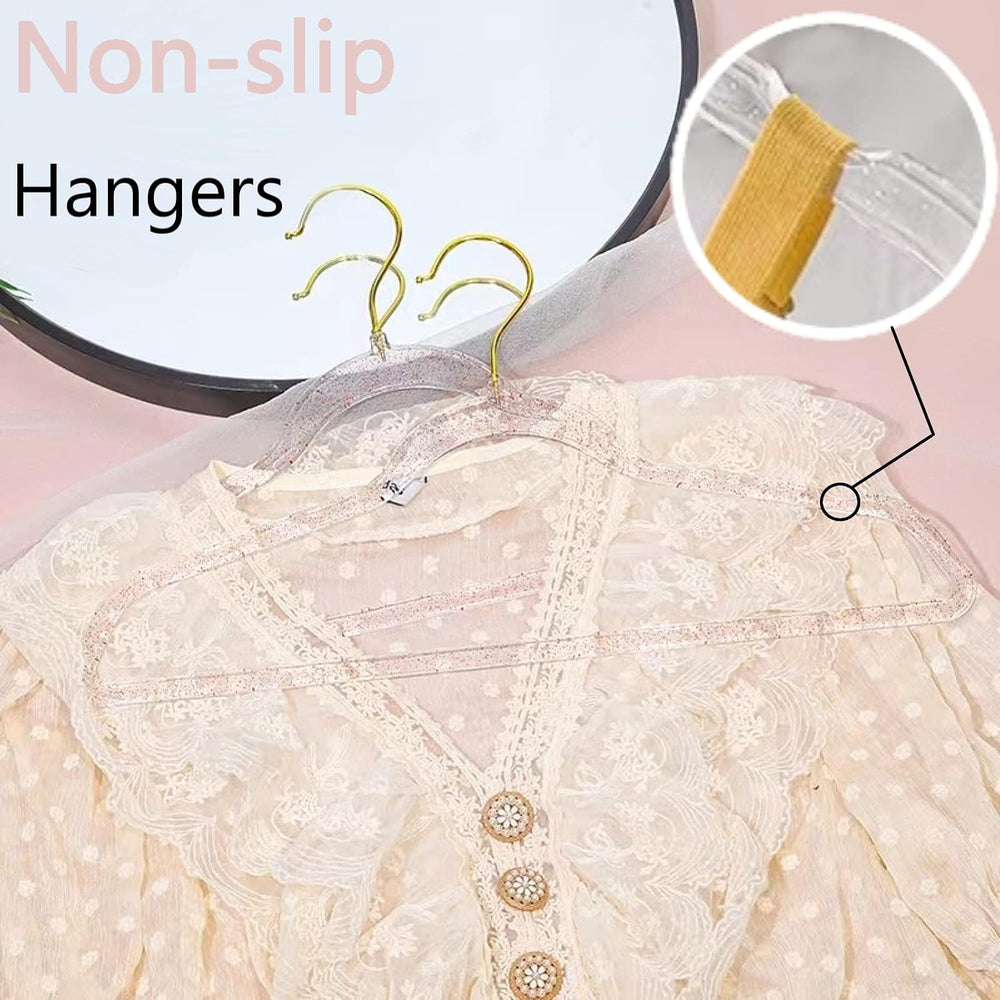 Pink Clothes Hangers 16", 40 Pack Plastic Clear Coat Hanger for Adult Cl...