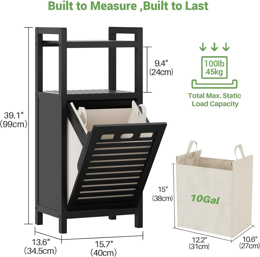 Homykic Tilt Out Laundry Hamper Cabinet with 10 Gal Removable Bag, Black