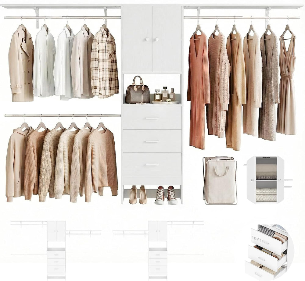 iSunirm 120" Heavy Duty Closet System with Cabinet Doors, 10FT Walk In C...