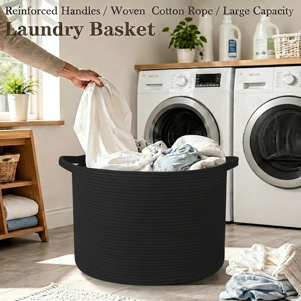115L Extra Large Blanket Basket,Woven Rope Laundry Basket-Black
