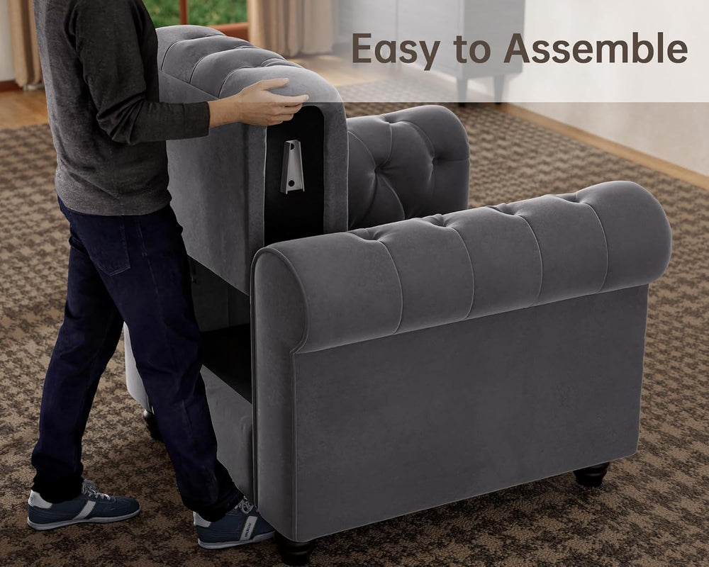 3 Piece Classic Chesterfield Sofa Set,Chair&Loveseat&Sofa,Velvet Grey