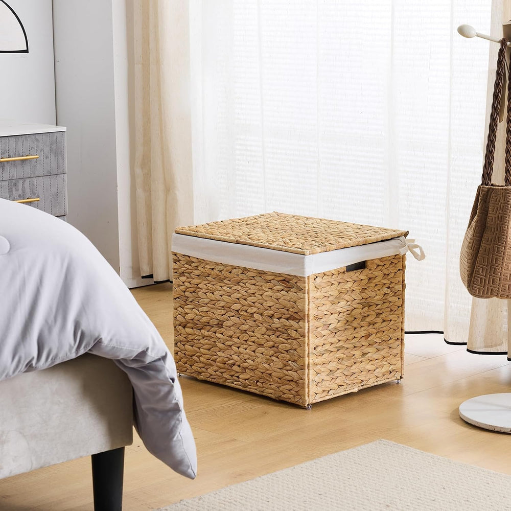 Water Hyacinth Storage Basket with Lid, 21.1 Gallon (80L) Wicker Shelf Basket...