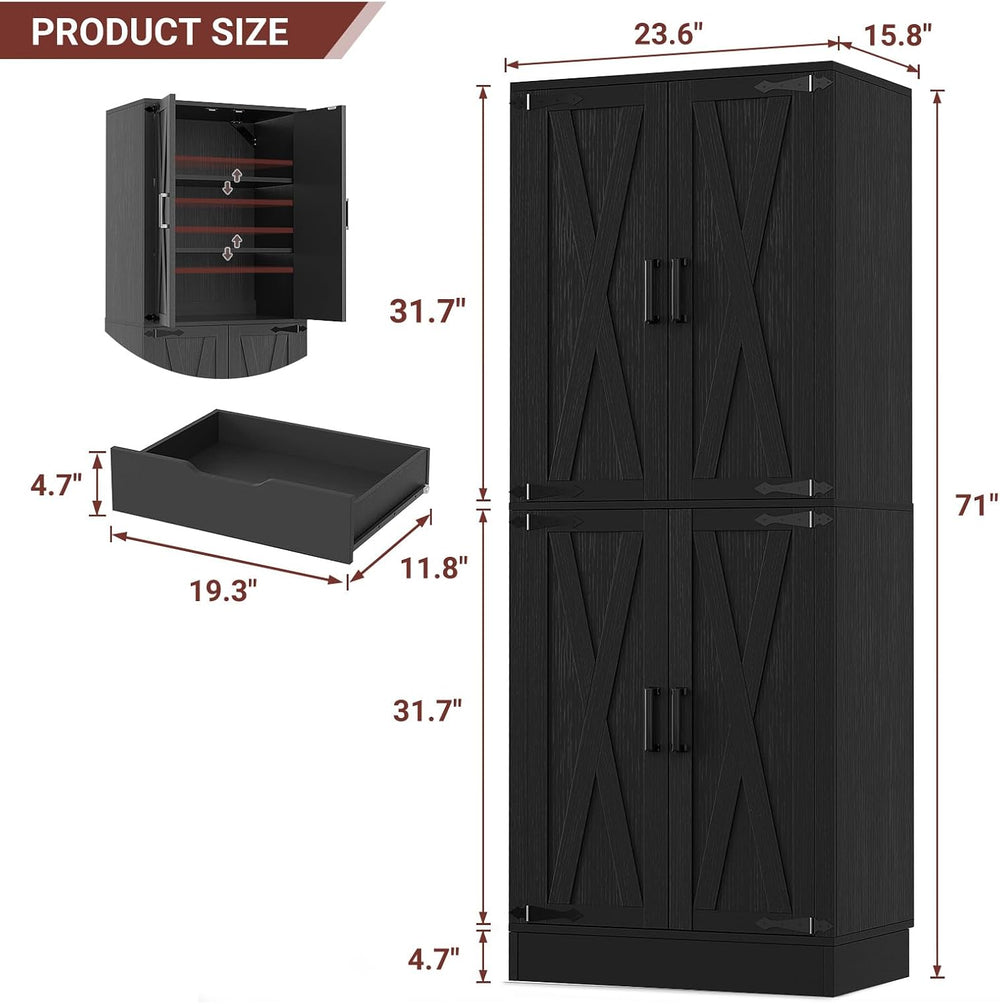 Unikito 71" Tall Kitchen Pantry Cabinet with Farmhouse Barn Doors