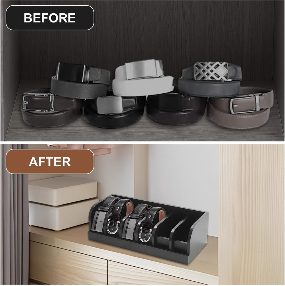 ABuff 2 Pack Belt Organizer, 6 Compartment Bamboo Belt Organizer for Closet a...