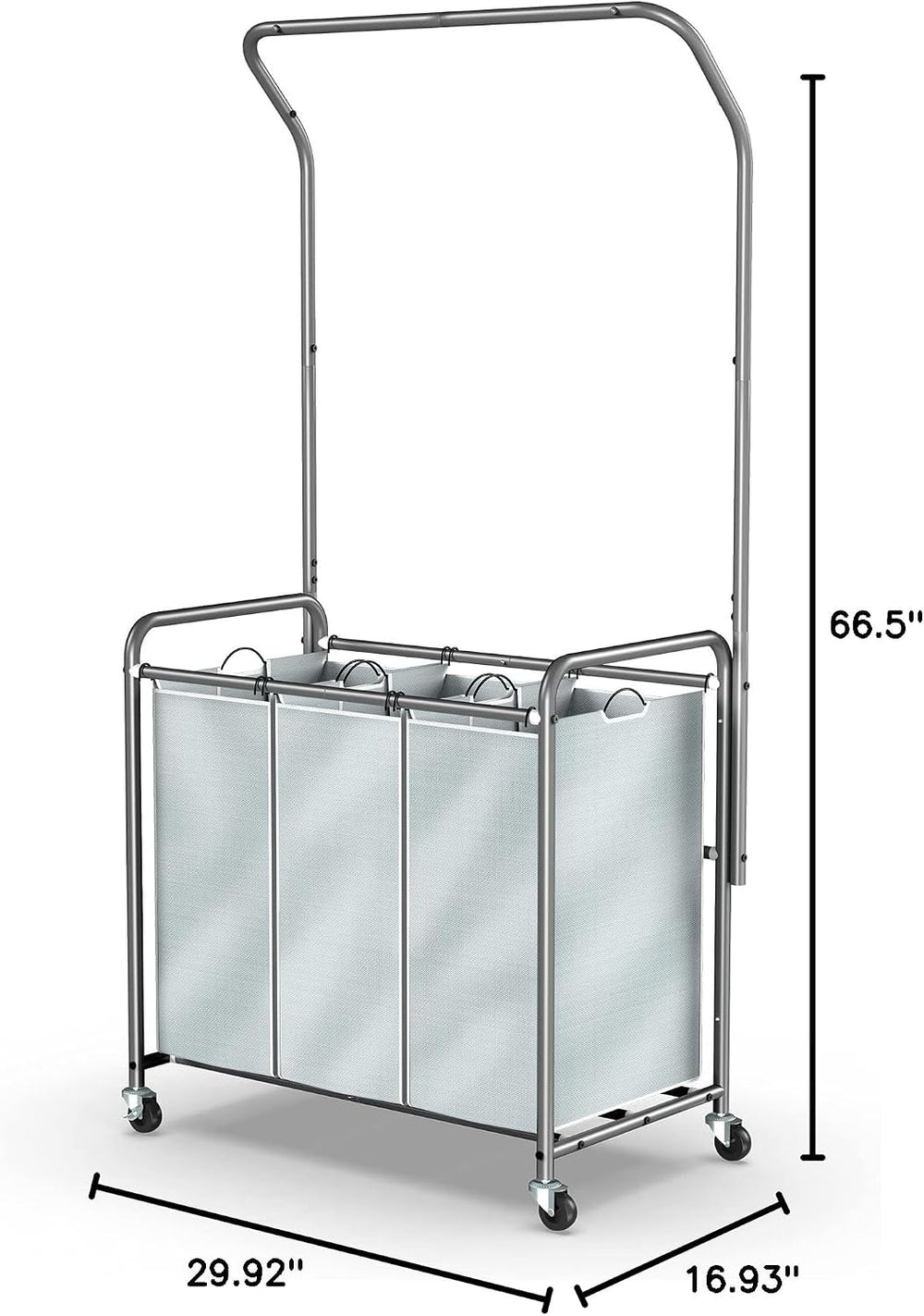 Rolling Laundry Basket Organizer with Hanging Clothes Rack: 3 Section Laundry...