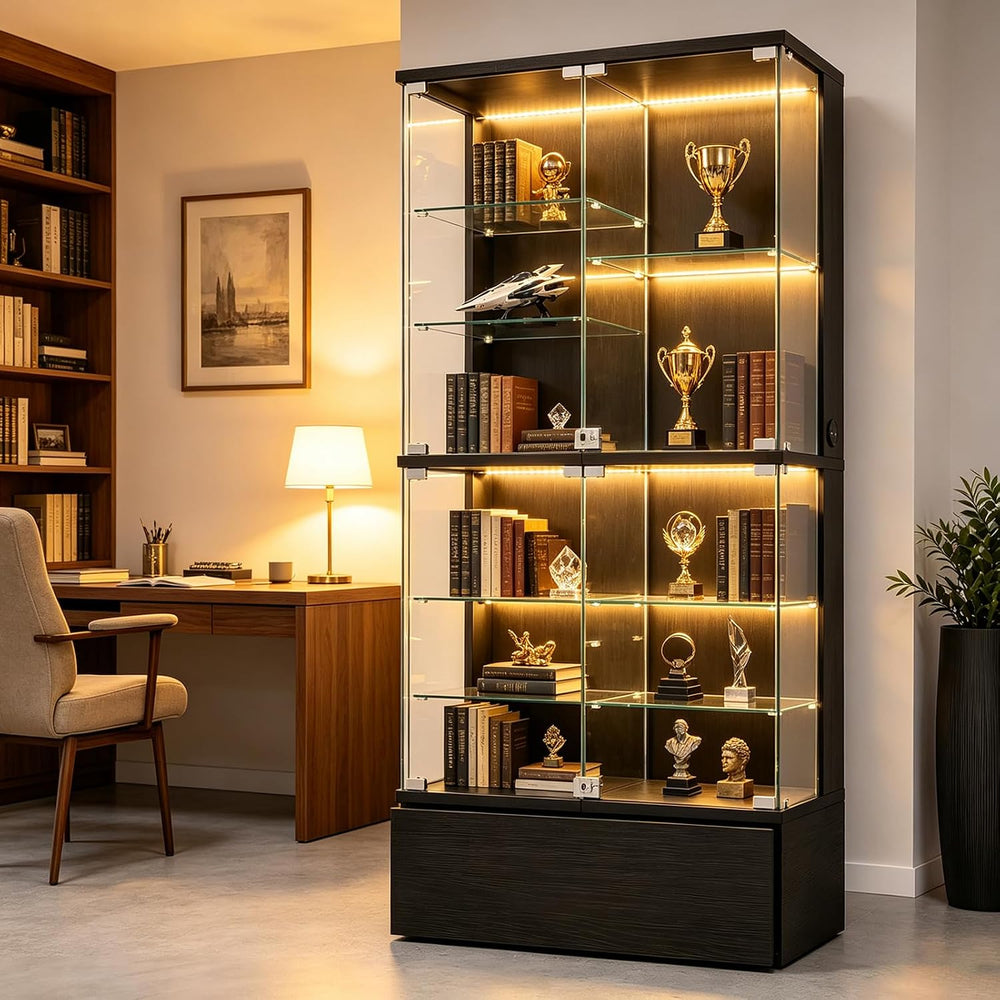 10-tier Glass Display Cabinet with RGB Lights,Curio Cabinet with 2 Locks