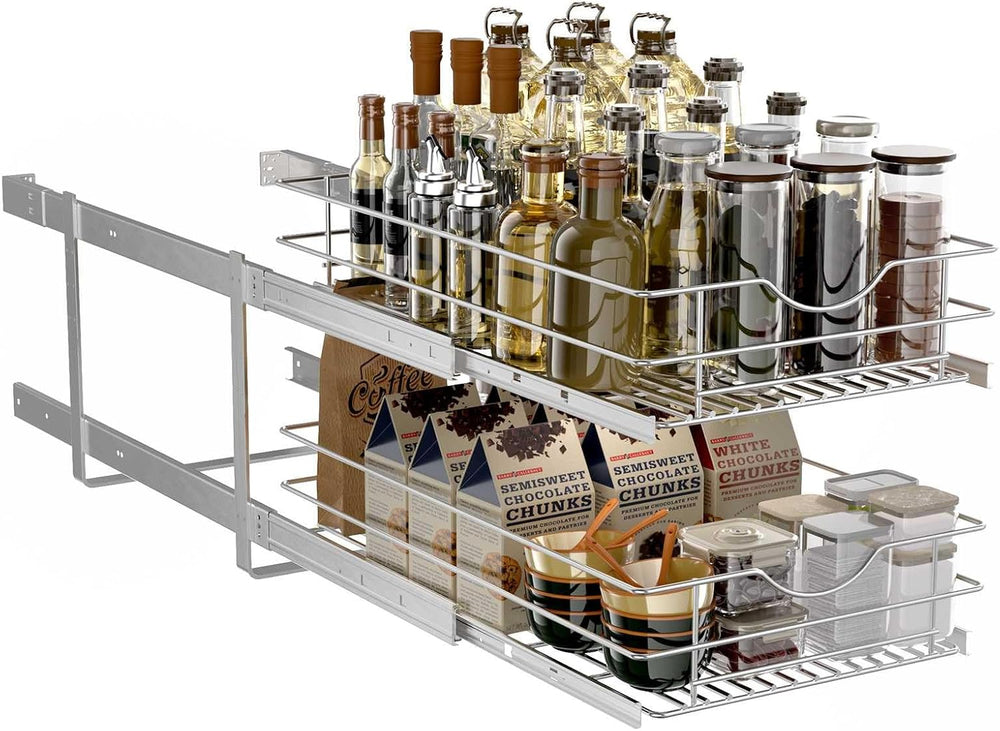 2 Tier Pull Out Cabinet Organizer,(11½"W x 22" D) Soft Close Slide ...