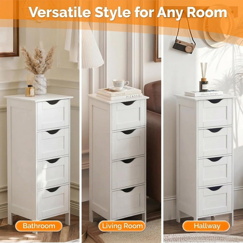 Bonnlo Skinny Bathroom Floor Storage Cabinet,White 12 Inch Wide Deep Small St...