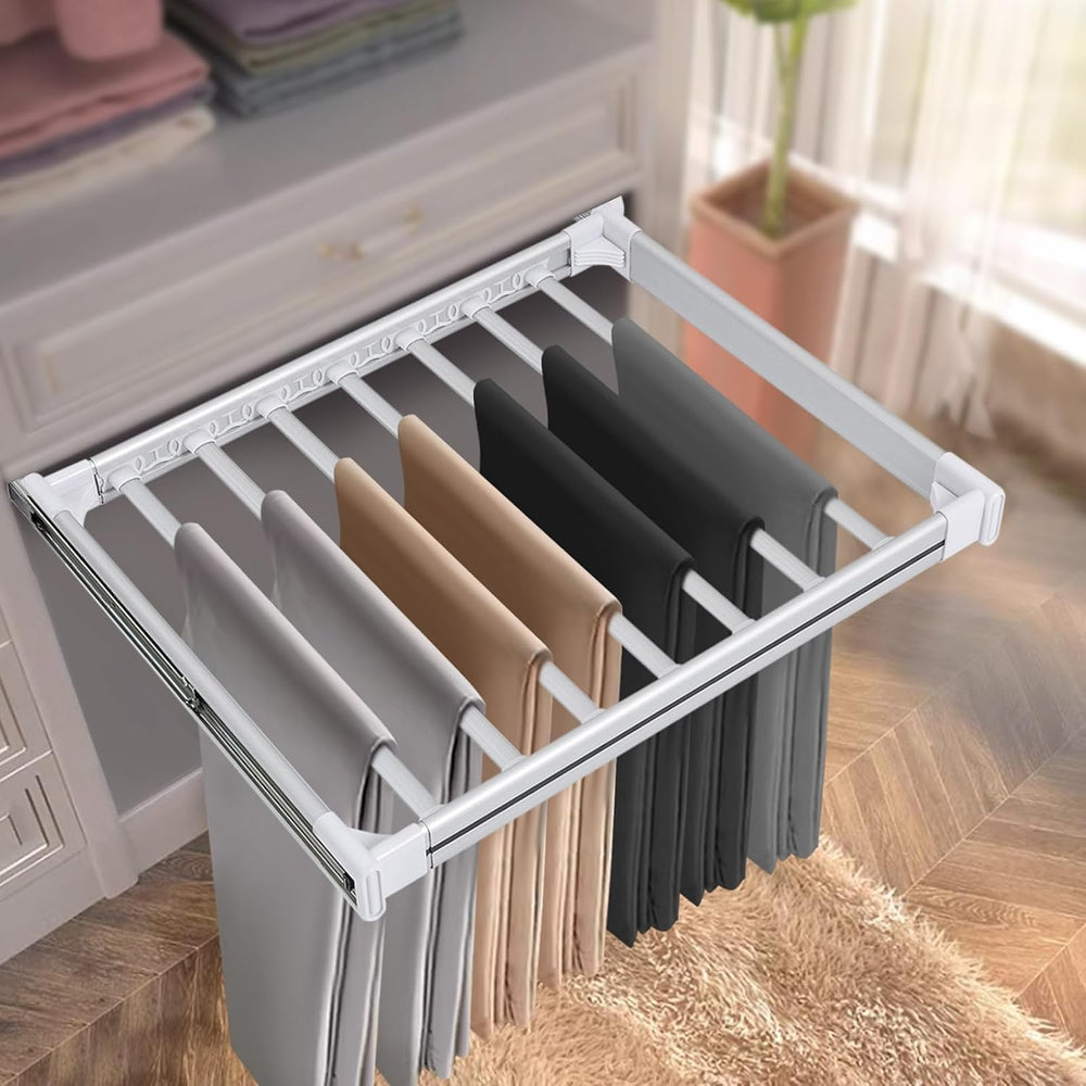 11 Arms Slide Out Pants Rack Closet Pants Hanger Bar Pull Out Trousers Rack T...
