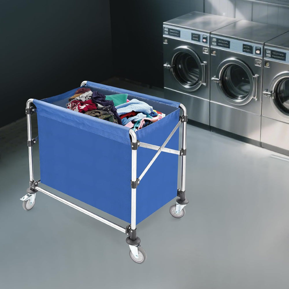 Commercial Laundry Cart with Wheels,Folding Laundry Hamper Cart,Heavy Duty Ro...