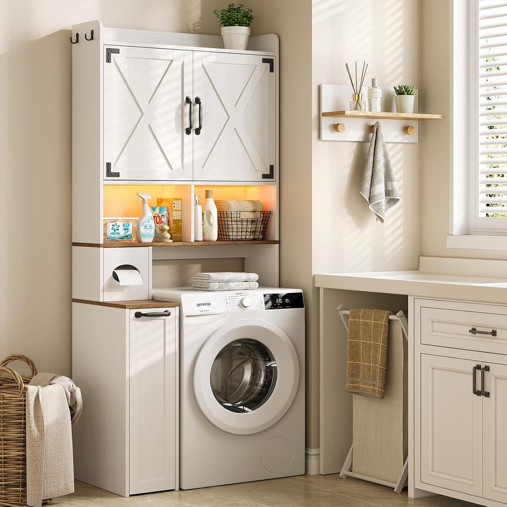 67''H Over the Toilet Storage Cabinet with LED Lights, White