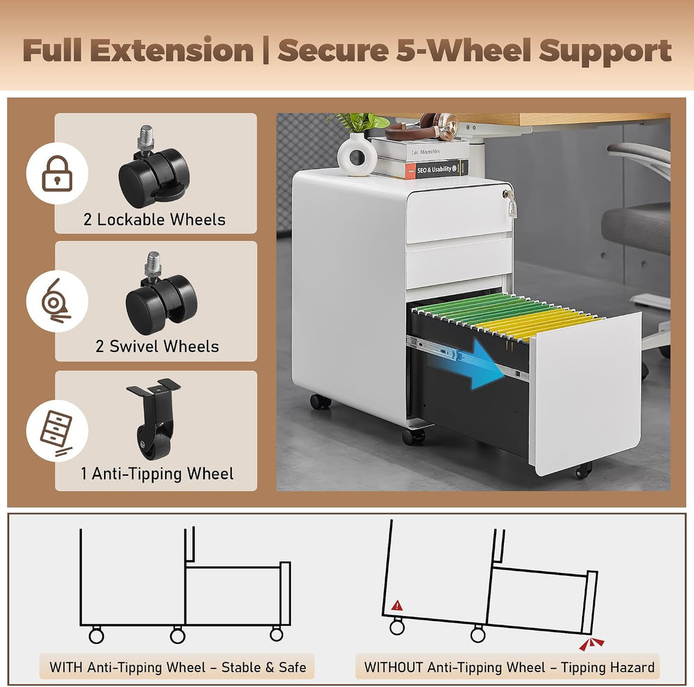 3 Drawer Mobile File Cabinets for Home Office