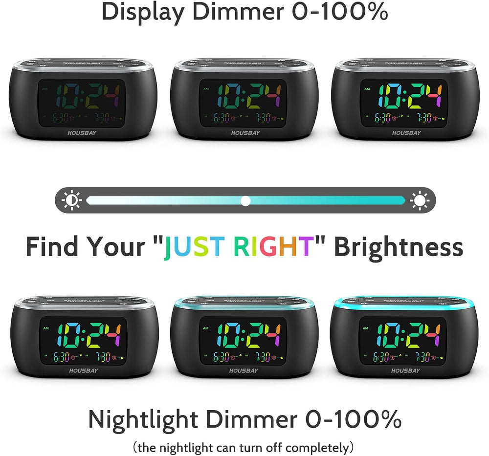 HOUSBAY Digital Alarm Clock Radio for Bedrooms with Rainbow Display