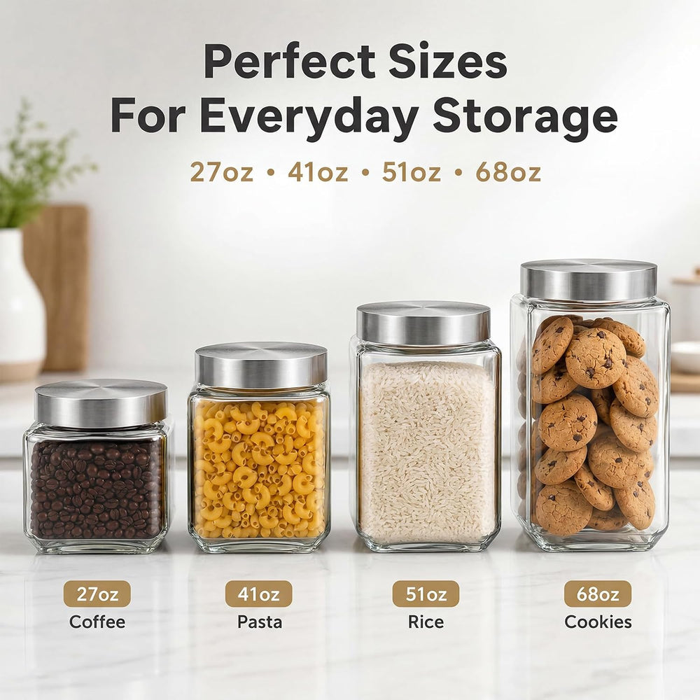 Canisters Set For The Kitchen, 4 Pack Glass Storage Containers With Lids